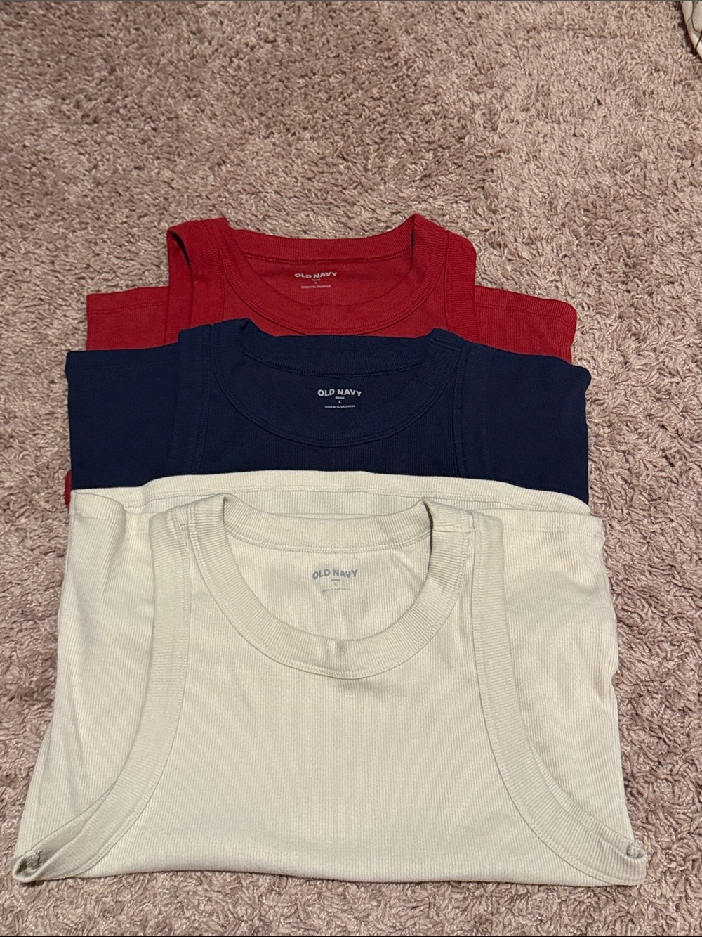 Old Navy Women's Snug Crop Tank Tops — Red, Navy, Cream (3-Pack)